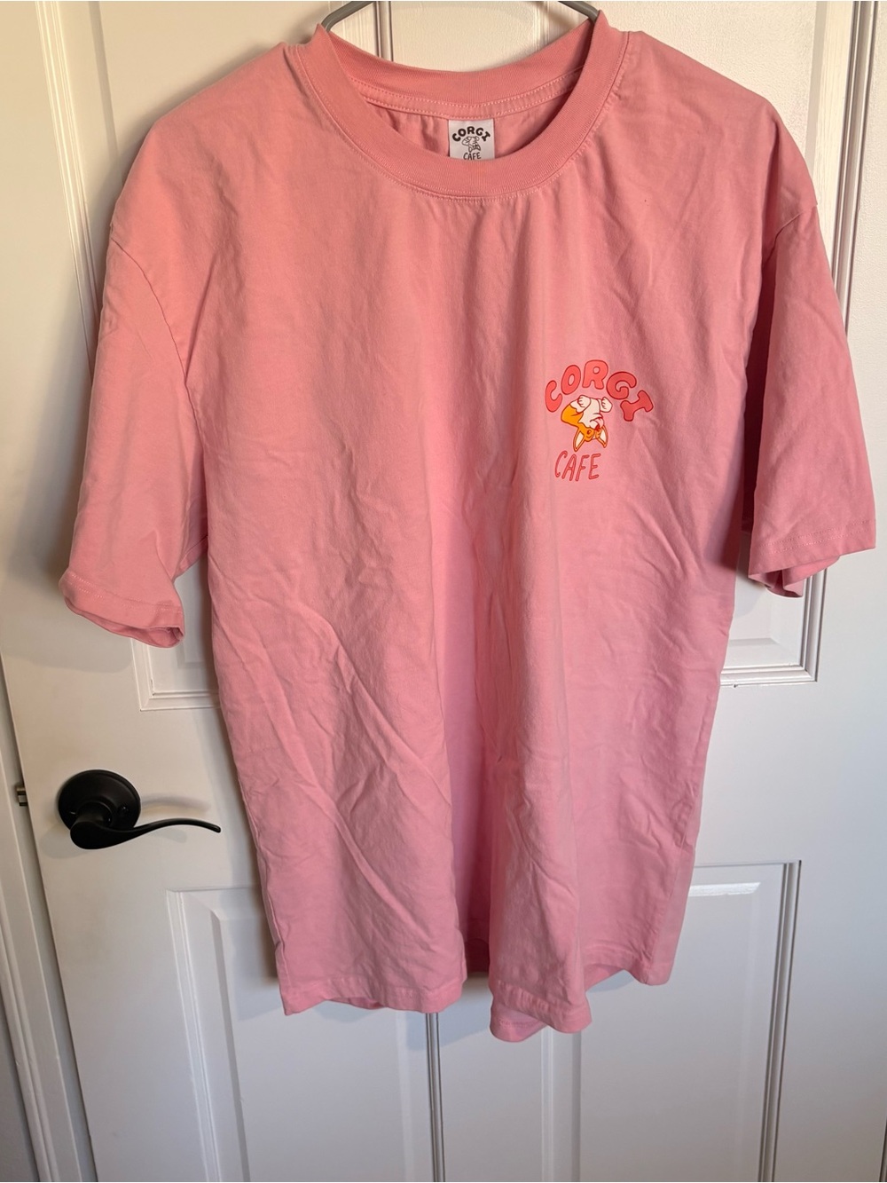 Corgi Cafe  Printed Pink Casual T Shirt Pink Fun Tee